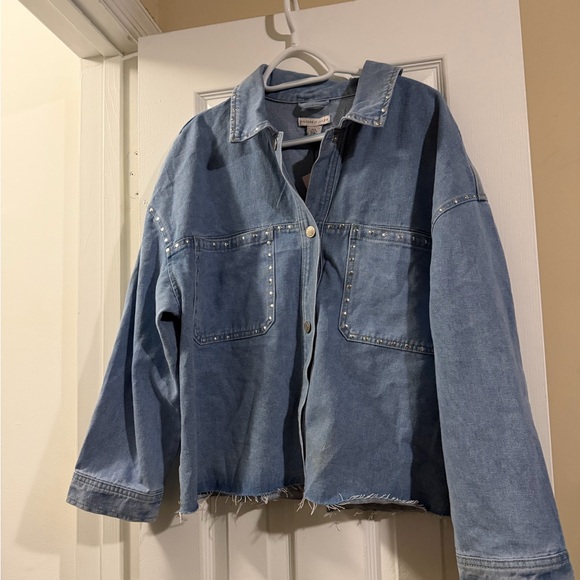 Sincerly Jules Jackets & Blazers - Sincerely Jules Blue Denim Stud-Detail Jacket XL NWT. (Small mark as shown)